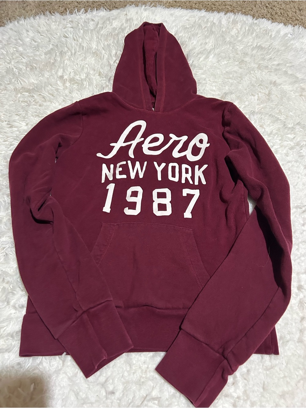 Aeropostale Maroon Hoodie with White Graphic Y2K